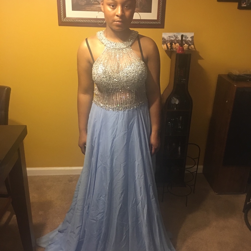 Size 8 sky blue silver jeweled top dress